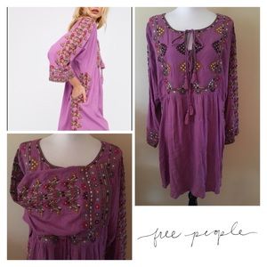 Free People Purple Embroidered Boho Tunic Dress